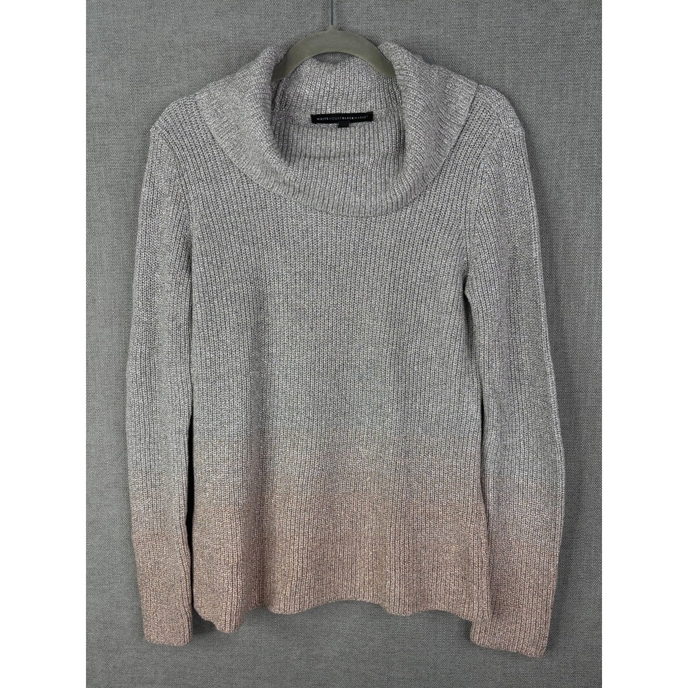 White House Black Market Sweater Women Small Grey Pink Metallic Ombre Turtleneck
